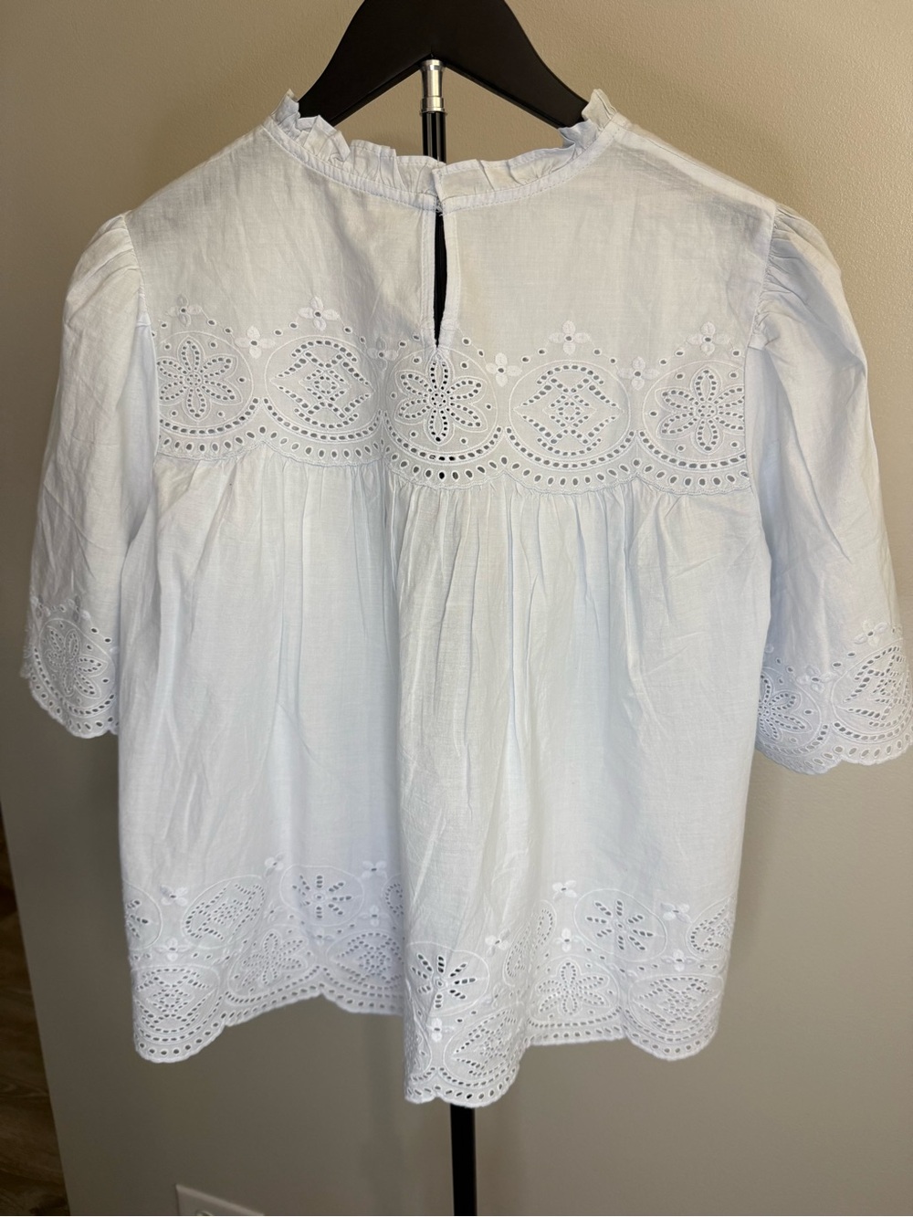 Madewell Very Light Blue Eyelet Peasant Blouse Size XS - Picture 3 of 12